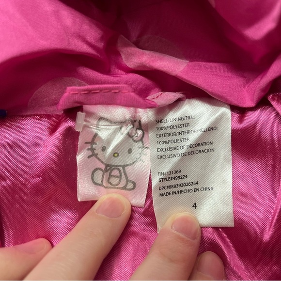 Hello Kitty Pink Kids Puffer Hooded Jacket size 4 - Picture 5 of 5